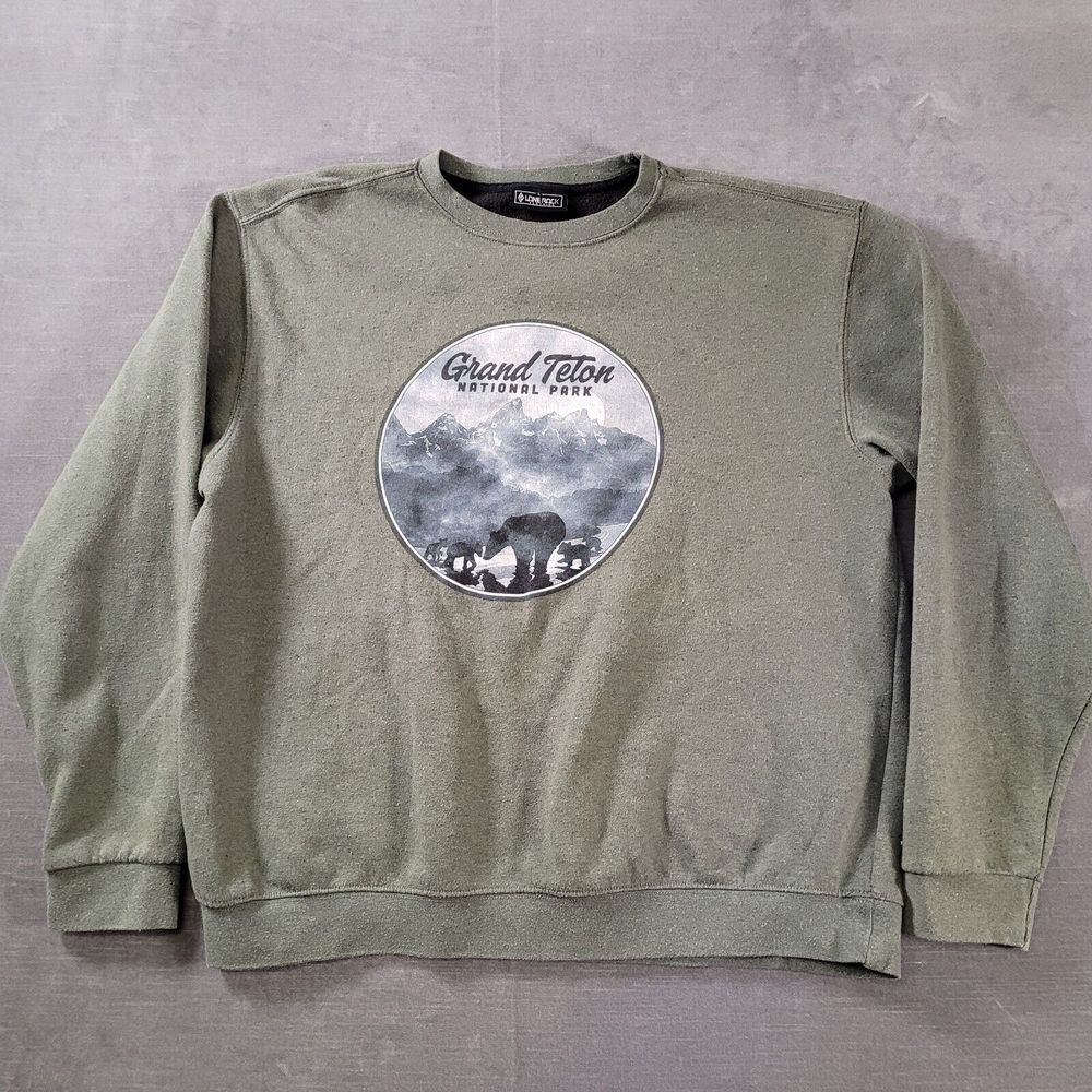 Grand Teton National Park‎ Pull Over Sweater Green Mens Size Large Lone Rock